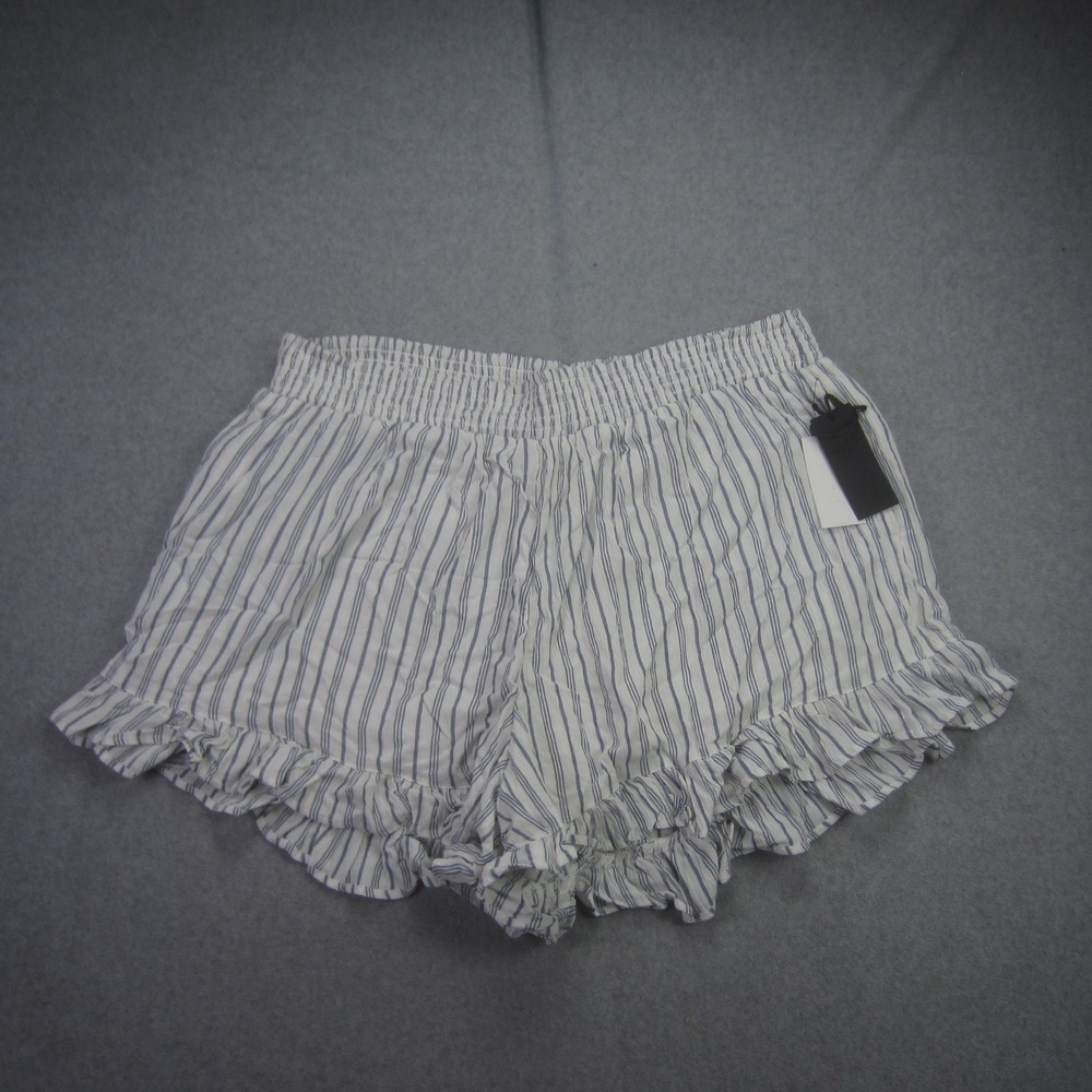 Black Tape Shorts Womens 1X White Blue Striped Trendy Ruffled Hem Pull On Lined